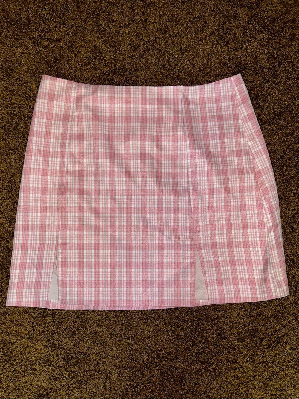Lulu's Pink Plaid Mini Skirt with Front Slits